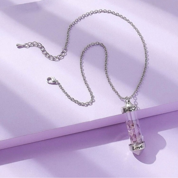 Amethyst Love Vial Tiny Lavender Float Stone Engrave Bottle Chakra Heart Pendant - Picture 13 of 16